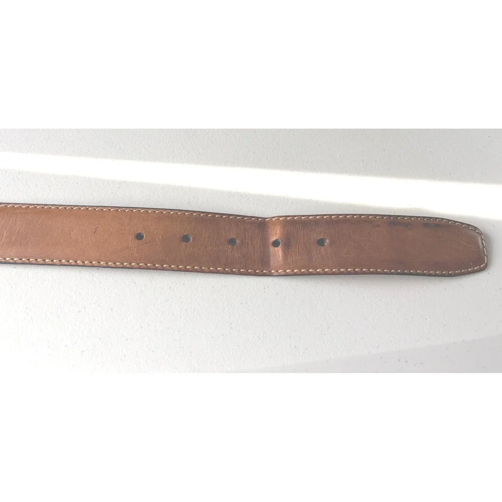 Tommy Hilfiger Leather Belt 32 Tan Silver Buckle Flag Logo